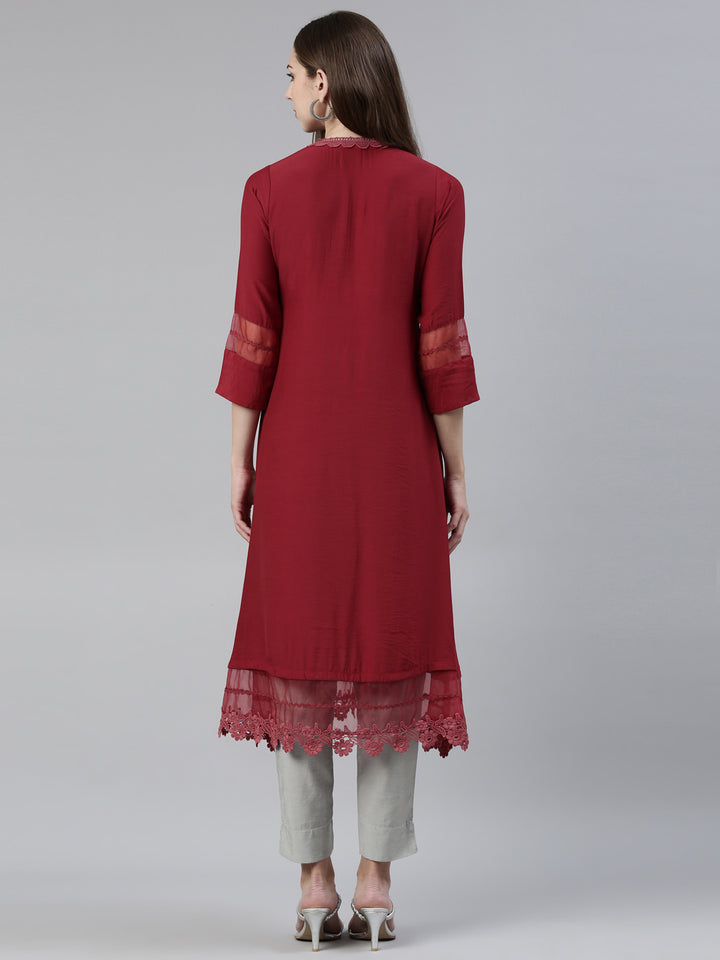 Neerus Maroon Straight Regular Viscose Rayon Kurtas