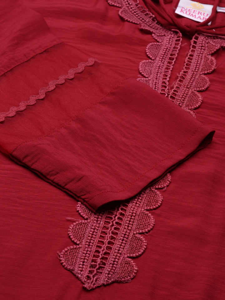 Neerus Maroon Straight Regular Viscose Rayon Kurtas