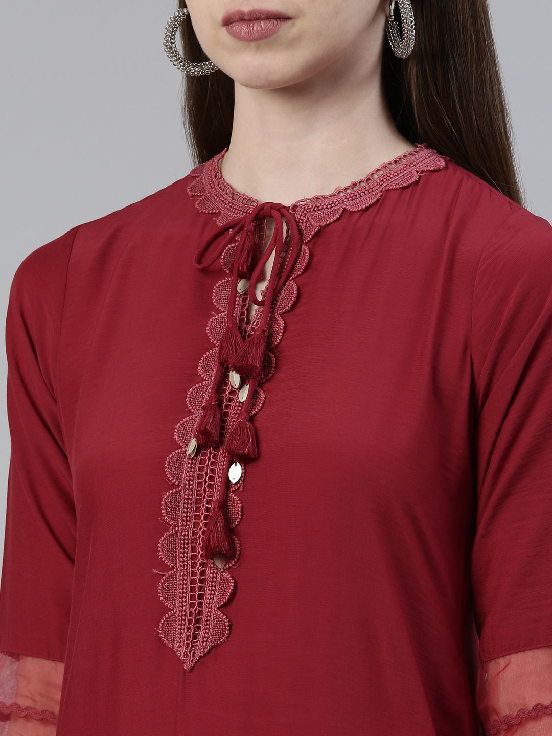 Neerus Maroon Straight Regular Viscose Rayon Kurtas
