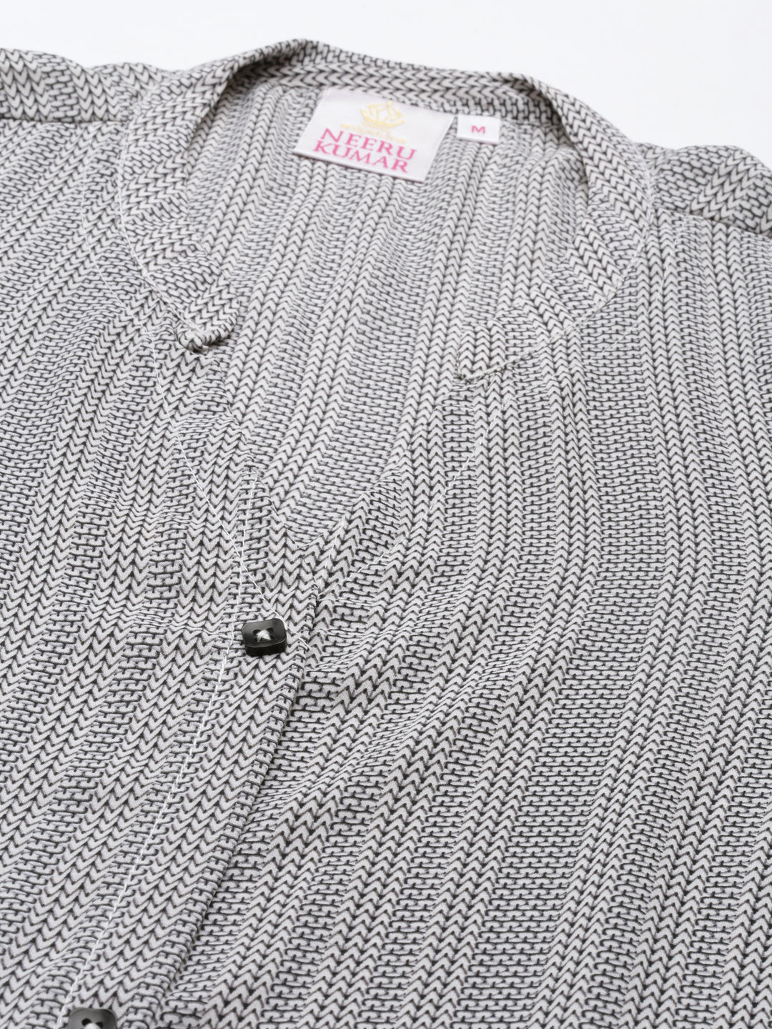 Neerus Grey Curved Cotton Silk Kurtas