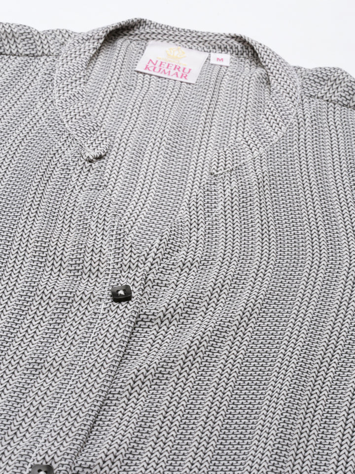 Neerus Grey Curved Cotton Silk Kurtas