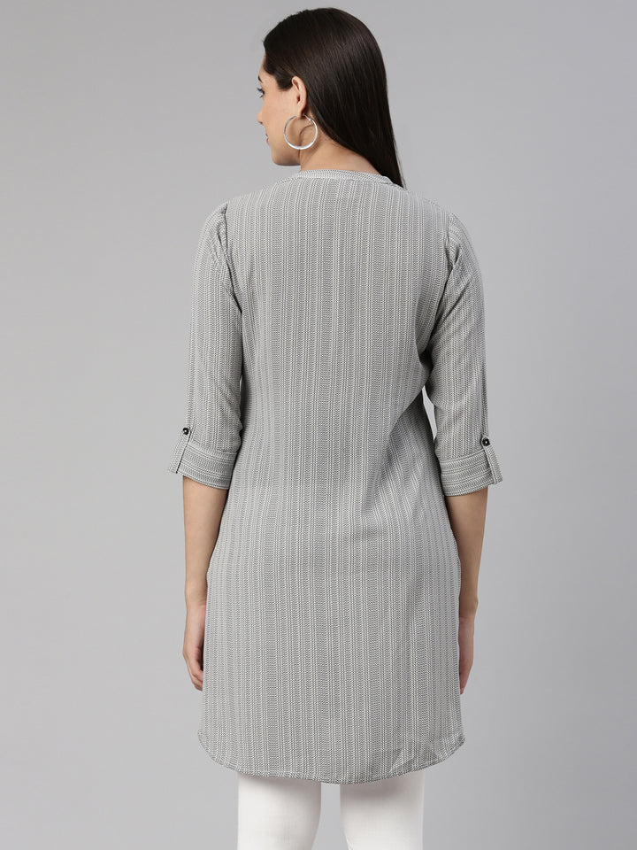 Neerus Grey Curved Cotton Silk Kurtas