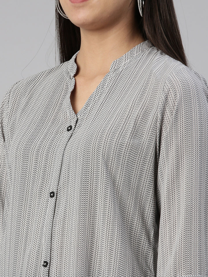 Neerus Grey Curved Cotton Silk Kurtas