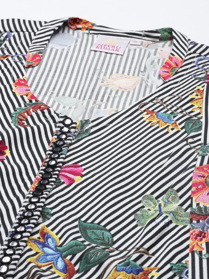 Neerus Printed Kaftan Curved Cotton Silk Kurta