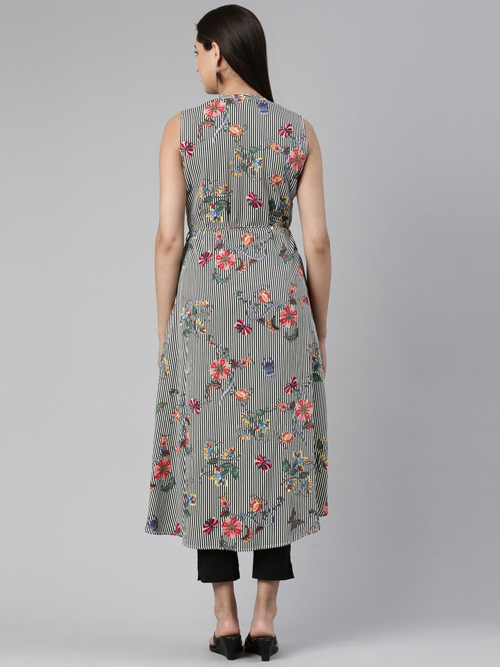 Neerus Printed Kaftan Curved Cotton Silk Kurta