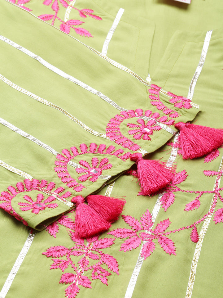 Neerus Green Regular Calf Length Solid Kurta Solid Trousers