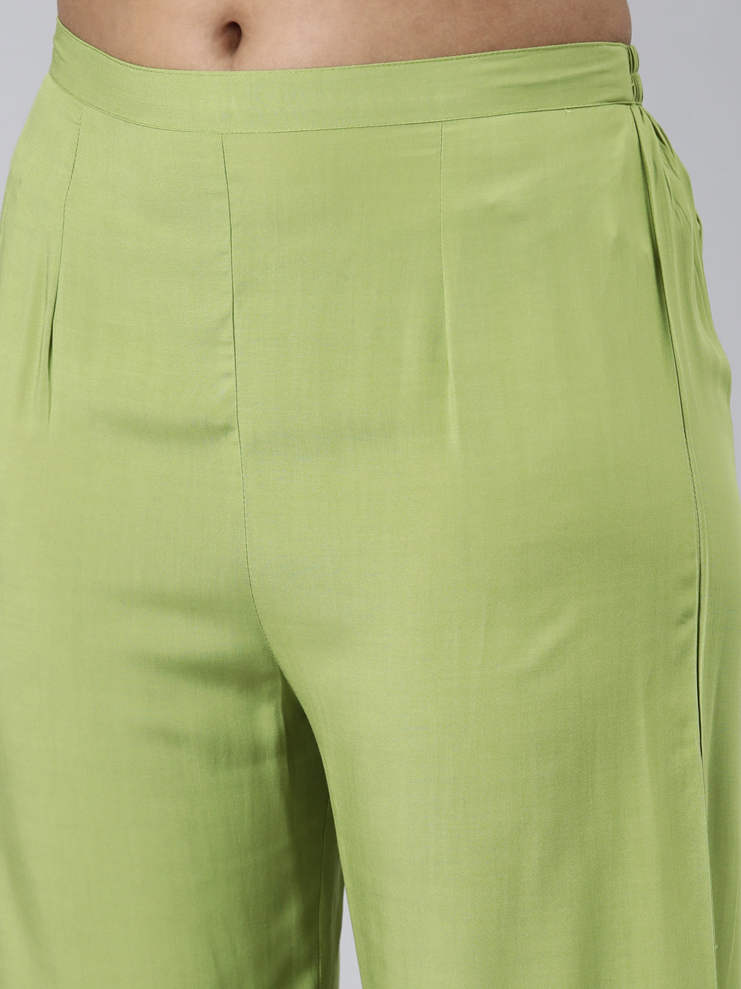 Neerus Green Regular Calf Length Solid Kurta Solid Trousers With Dupatta