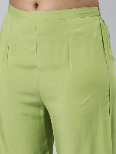 Neeru's Green Regular Calf Length Solid Kurta Solid Trousers