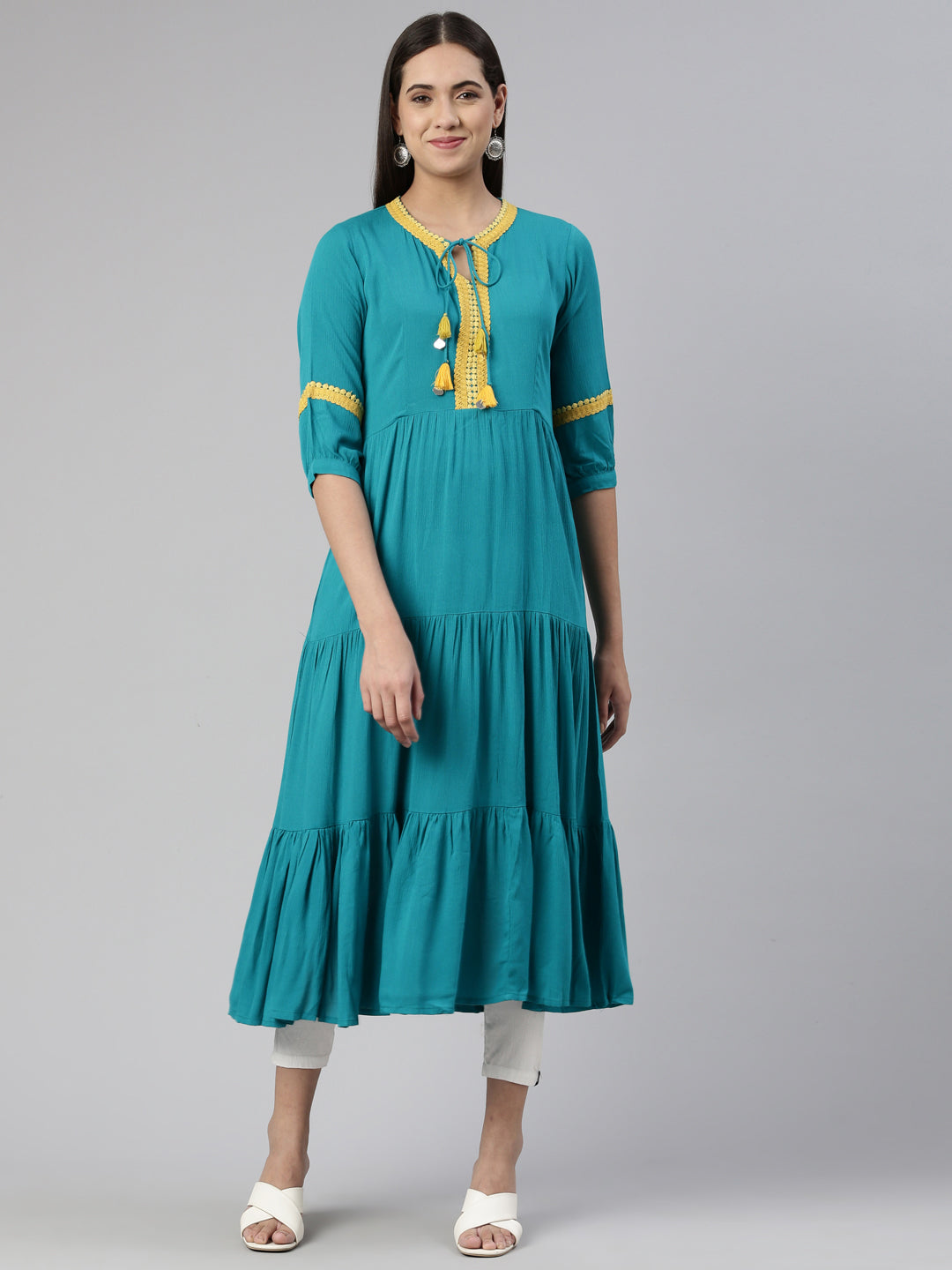 Neerus Rama Anarkali Straight Cotton Silk Kurtas