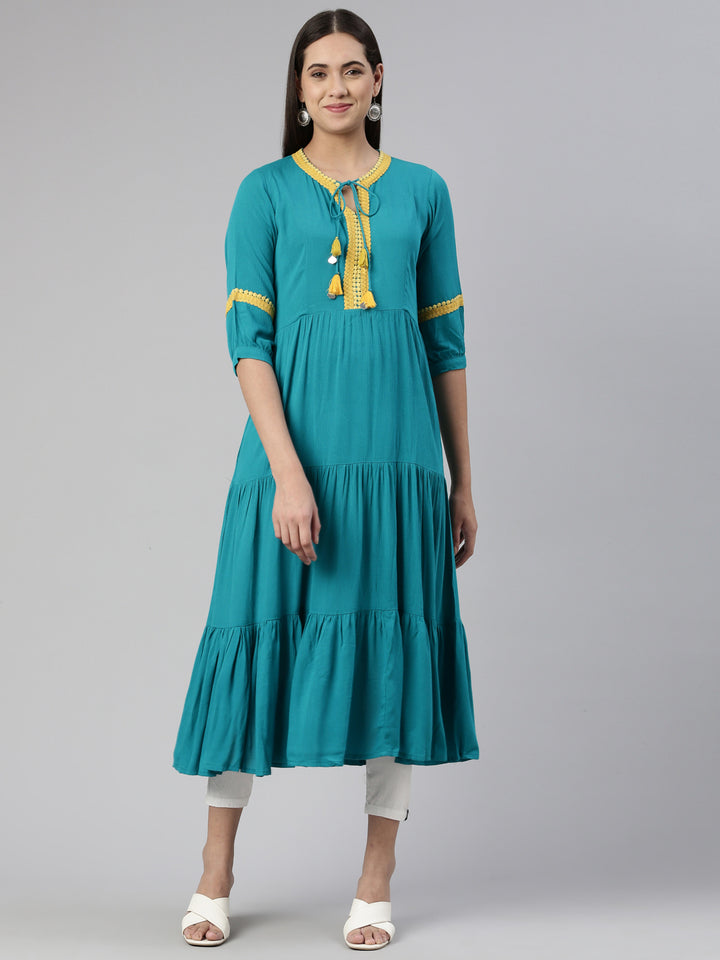 Neerus Rama Anarkali Straight Cotton Silk Kurtas