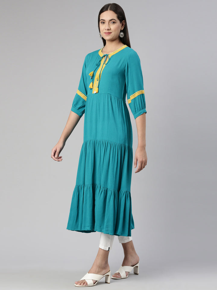 Neerus Rama Anarkali Straight Cotton Silk Kurtas