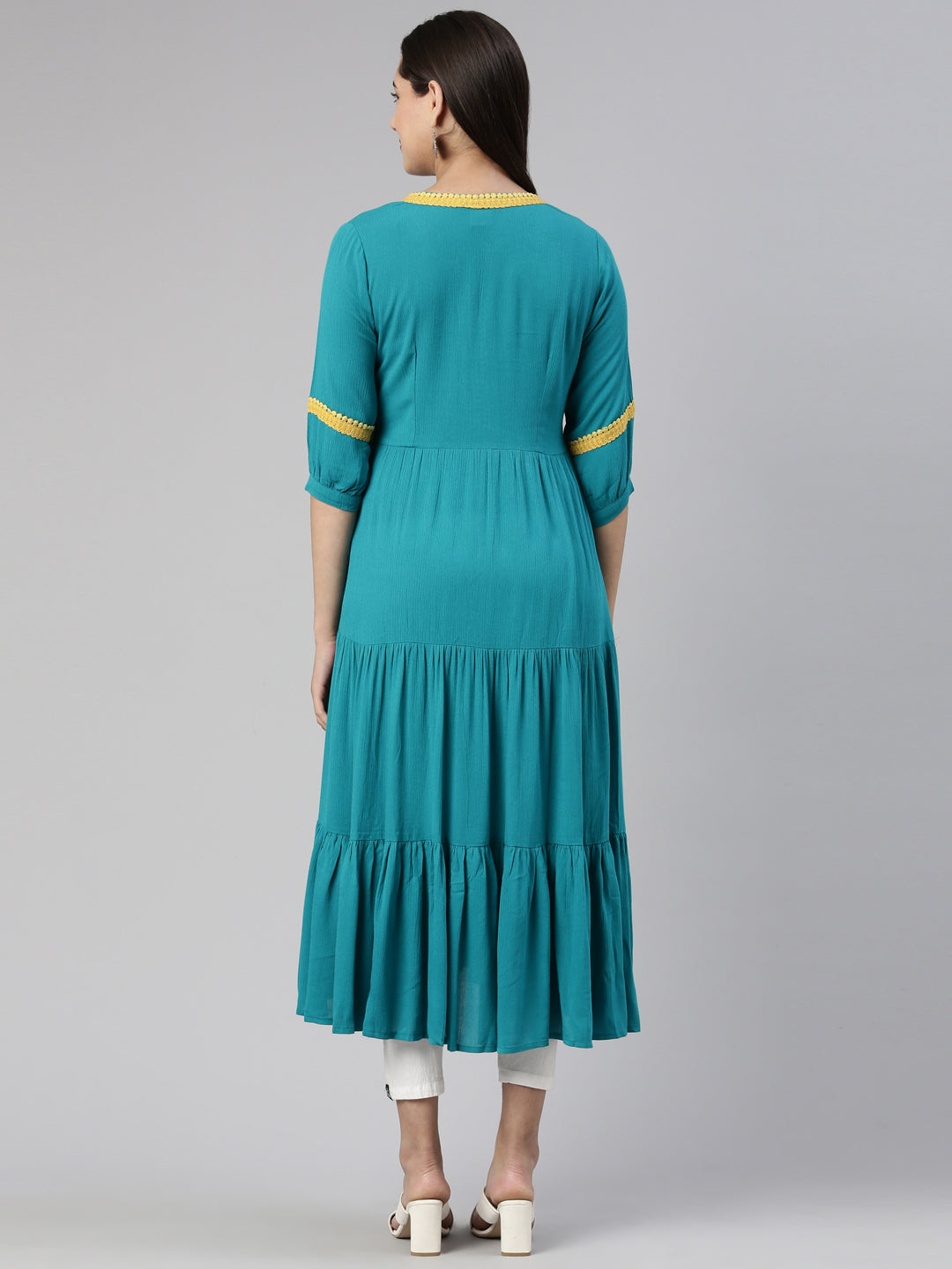 Neerus Rama Anarkali Straight Cotton Silk Kurtas