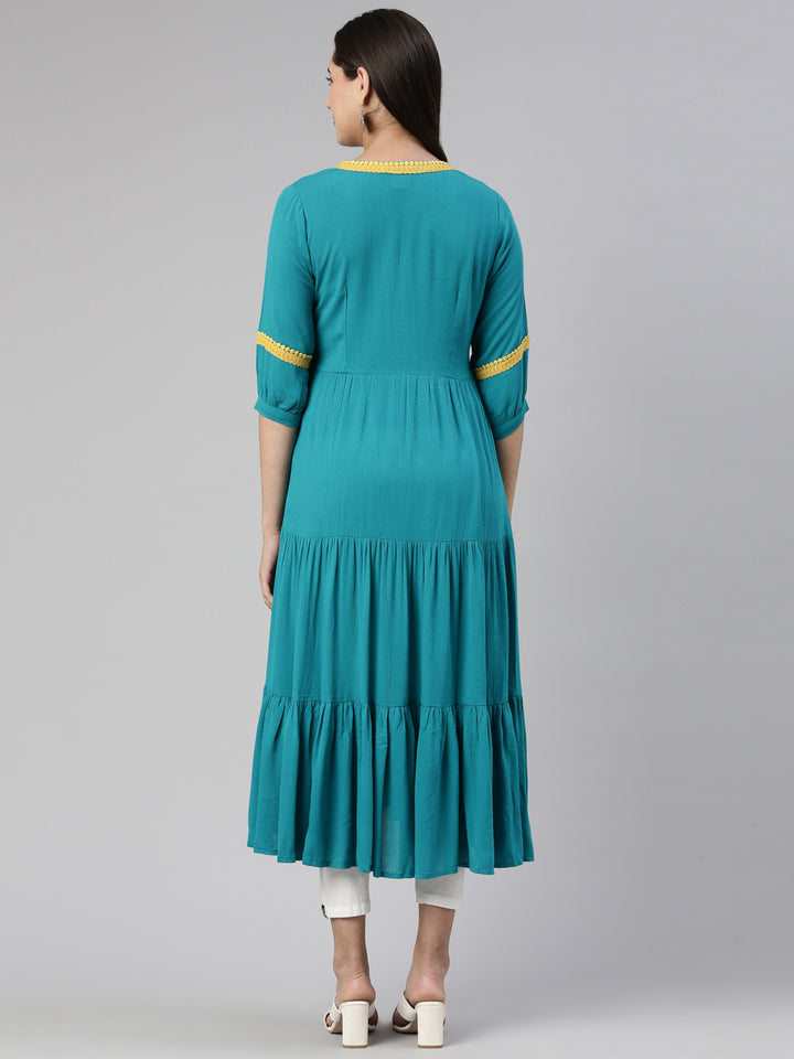 Neerus Rama Anarkali Straight Cotton Silk Kurtas