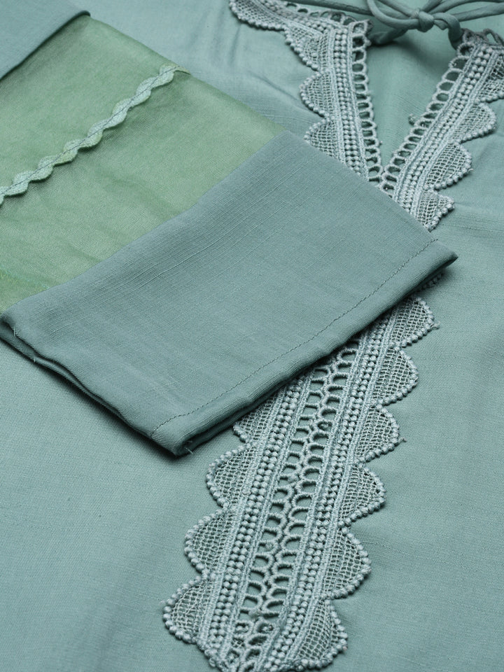 Neerus Green viscose rayon solid A-line kurti - detail view 2