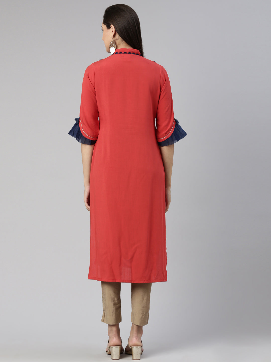 Neerus Rust Straight Straight Cotton Silk Kurtas