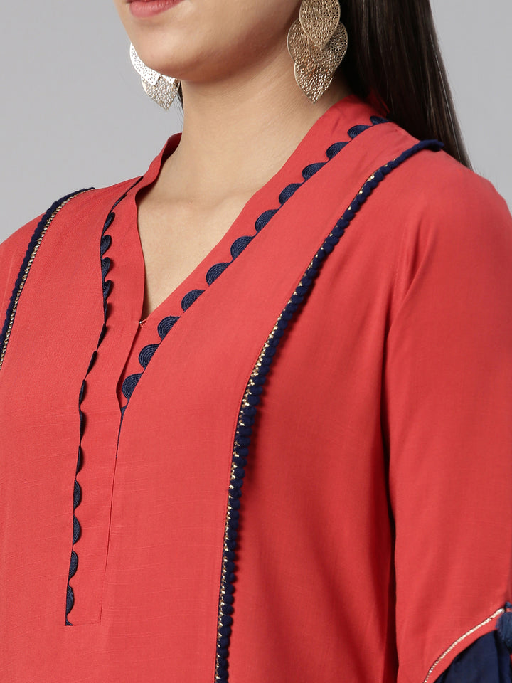 Neerus Rust Straight Straight Cotton Silk Kurtas