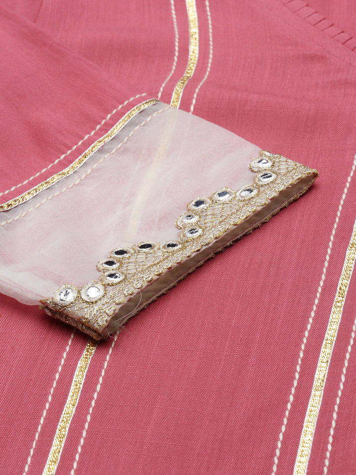 Neerus Pink cotton silk mirror work kurti - detail view 2