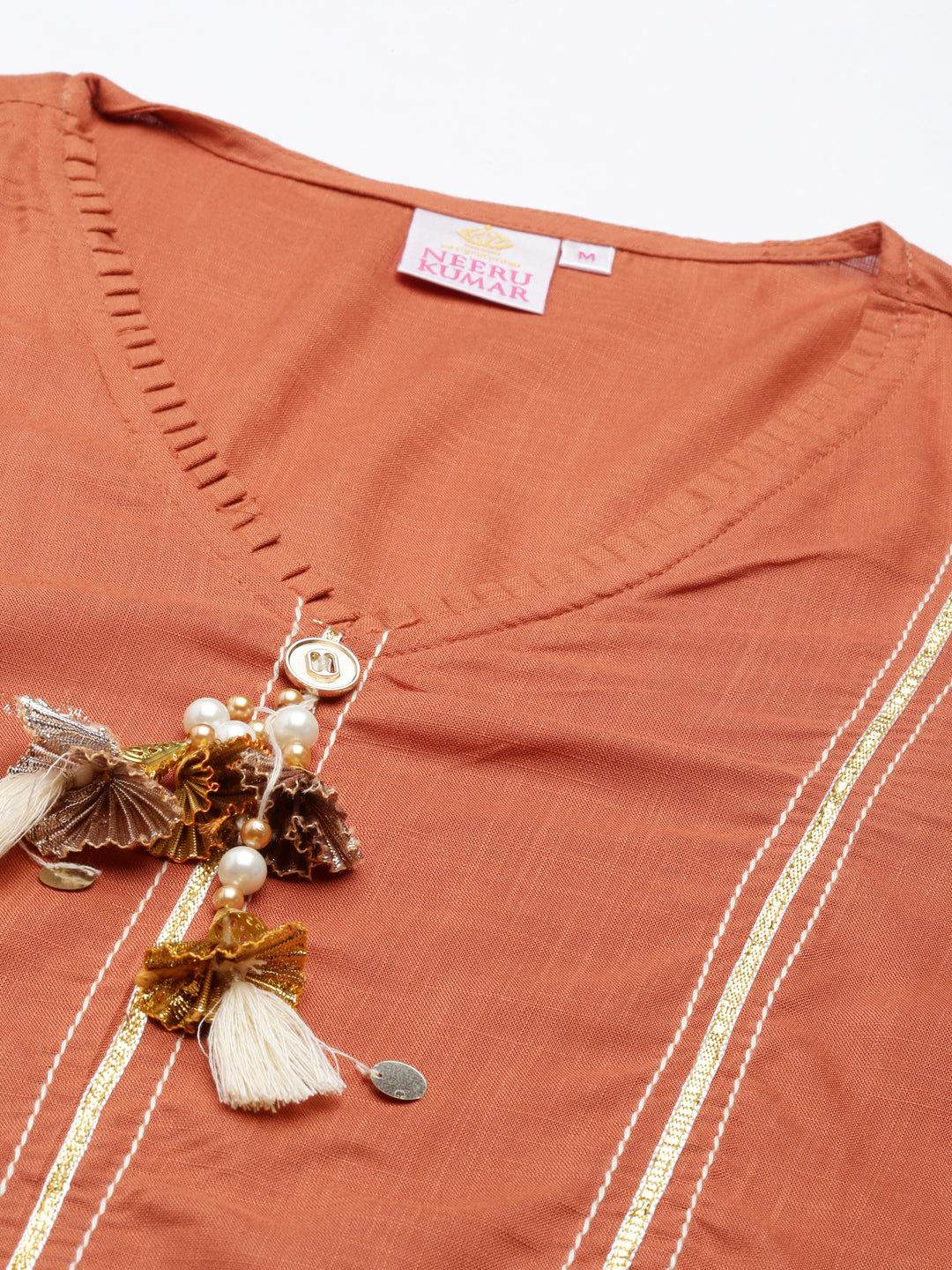 Neeru's Rust Straight Straight Cotton Silk Kurtas
