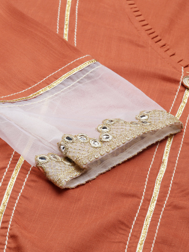 Neerus Rust Straight Straight Cotton Silk Kurta