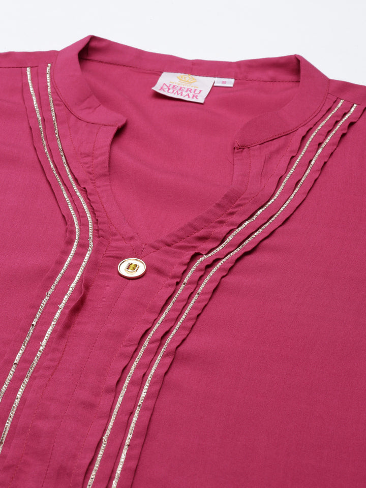Neerus Maroon Straight Straight Cotton Silk Kurtas