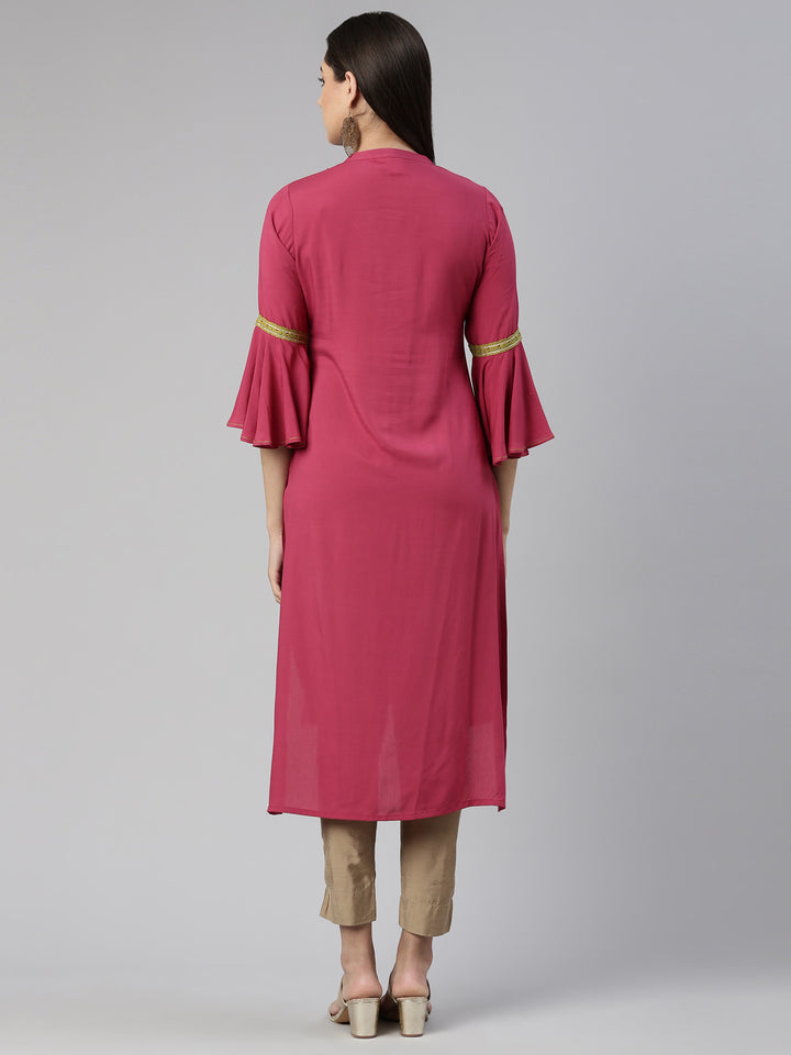 Neerus Maroon Straight Straight Cotton Silk Kurtas