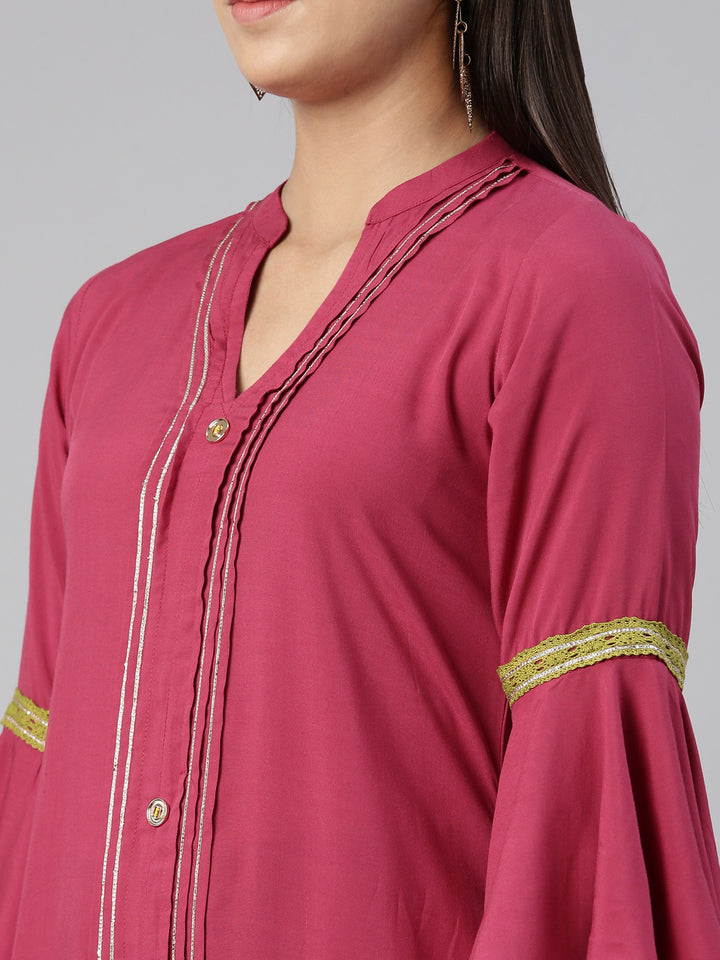 Neerus Maroon Straight Straight Cotton Silk Kurtas