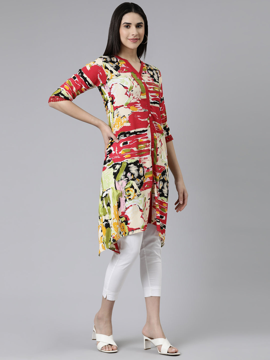 Neerus Multi Curved Solid Cotton Silk Kurtas