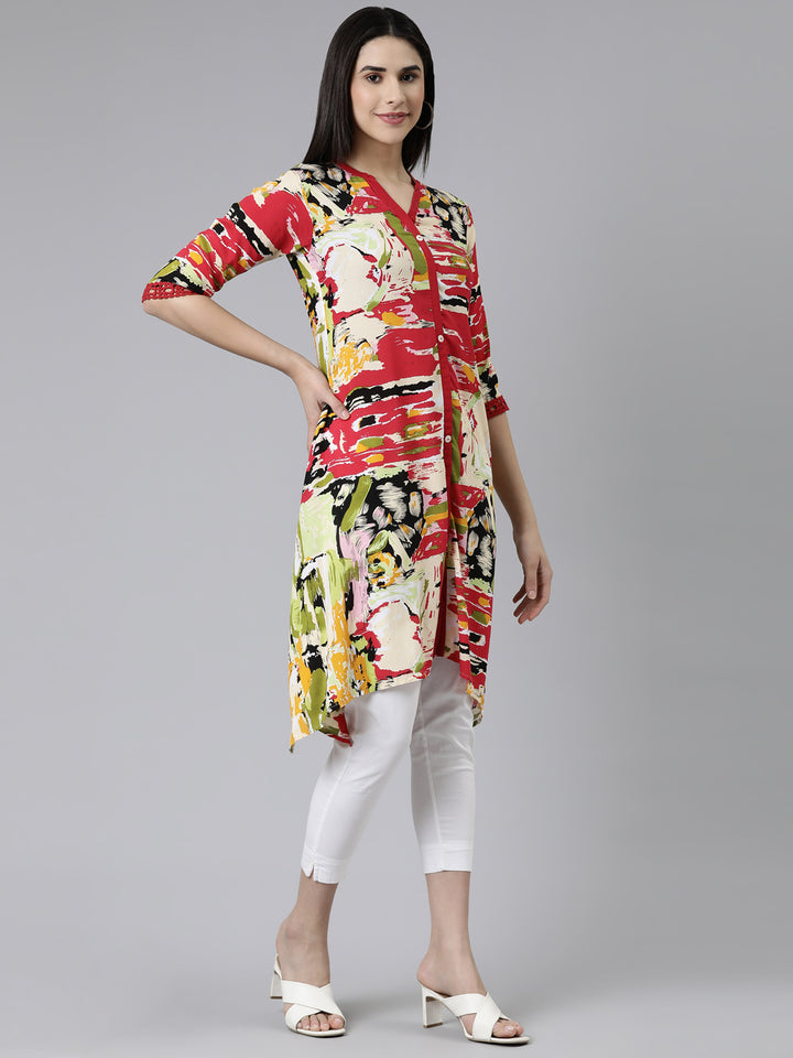 Neerus Multi Curved Solid Cotton Silk Kurtas