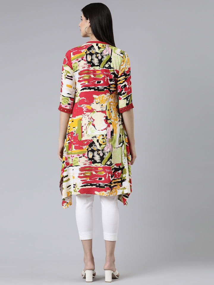 Neerus Multi Curved Solid Cotton Silk Kurtas