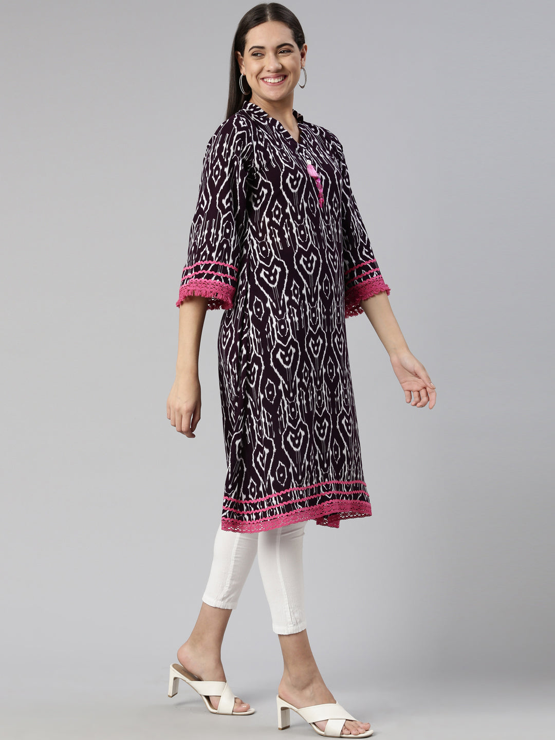 Neerus Purple Straight Straight Cotton Kurtas