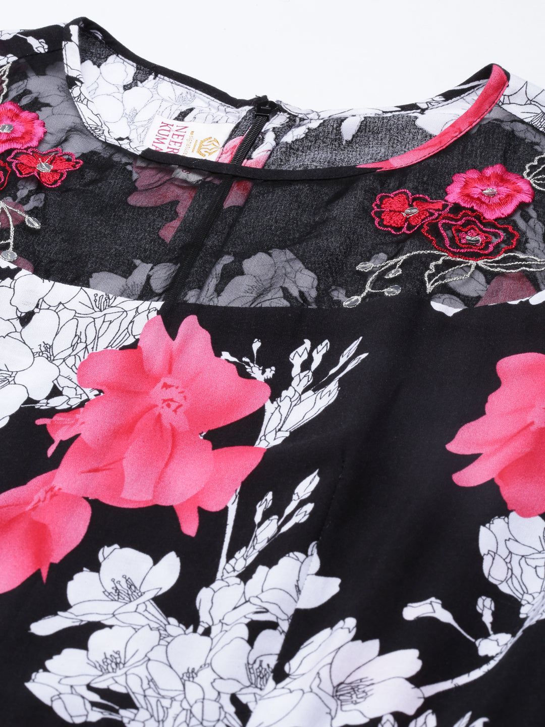 Neerus Black Anarkali Straight Crepe Kurtas