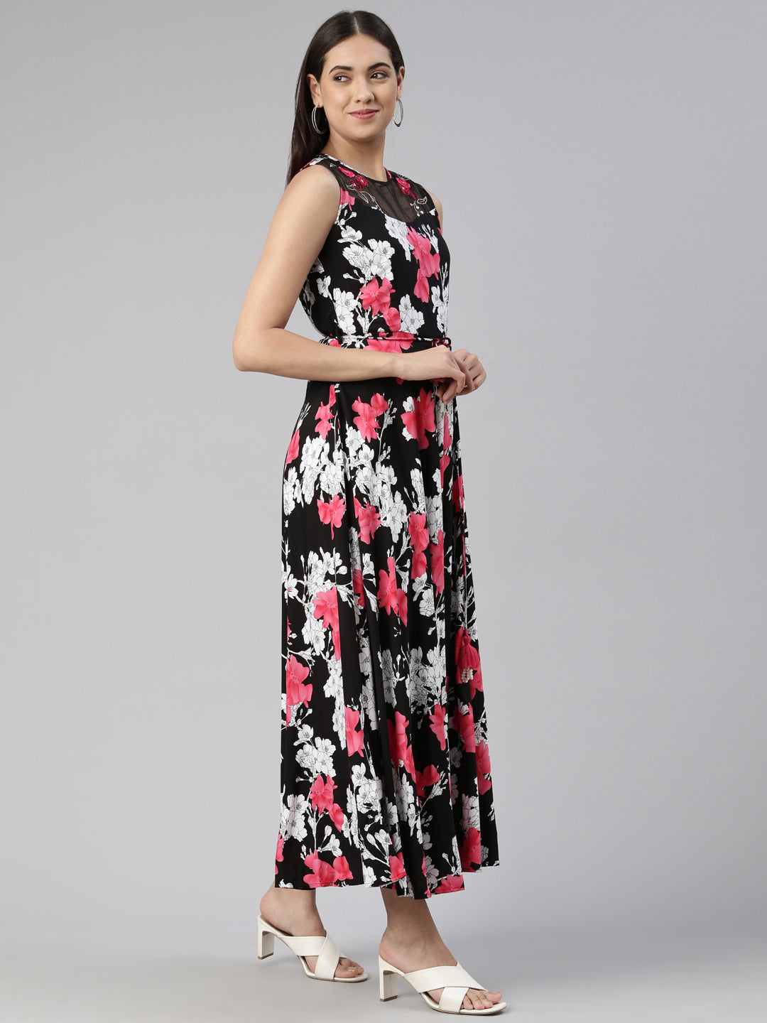 Neerus Black Anarkali Straight Crepe Kurtas