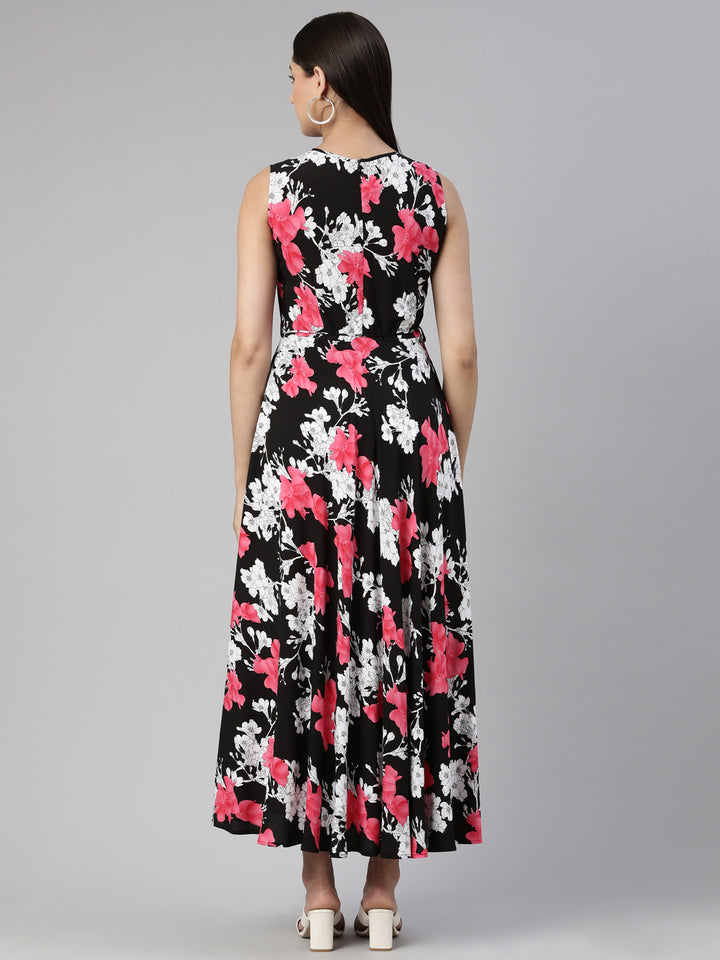 Neerus Black Anarkali Straight Crepe Kurtas