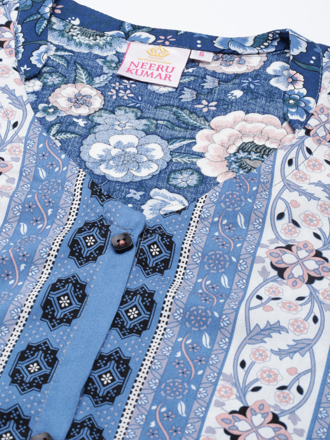 Neerus Blue Curved Cotton Kurtas