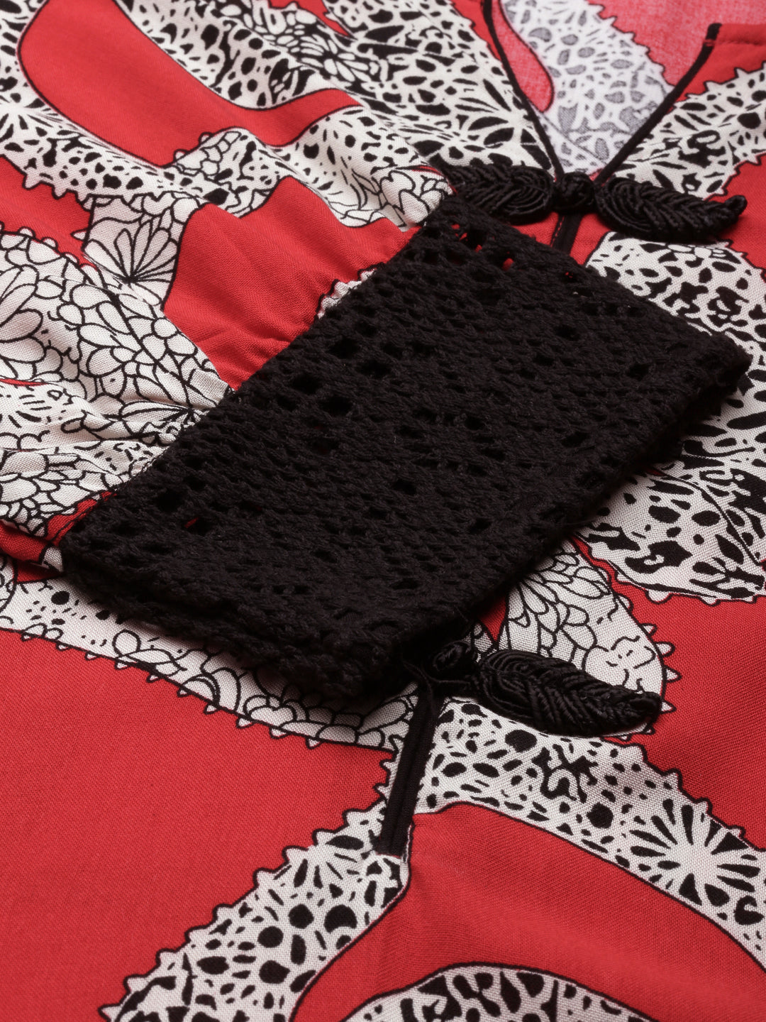 Neerus Red Curved Printed Viscose Rayon Kurtas