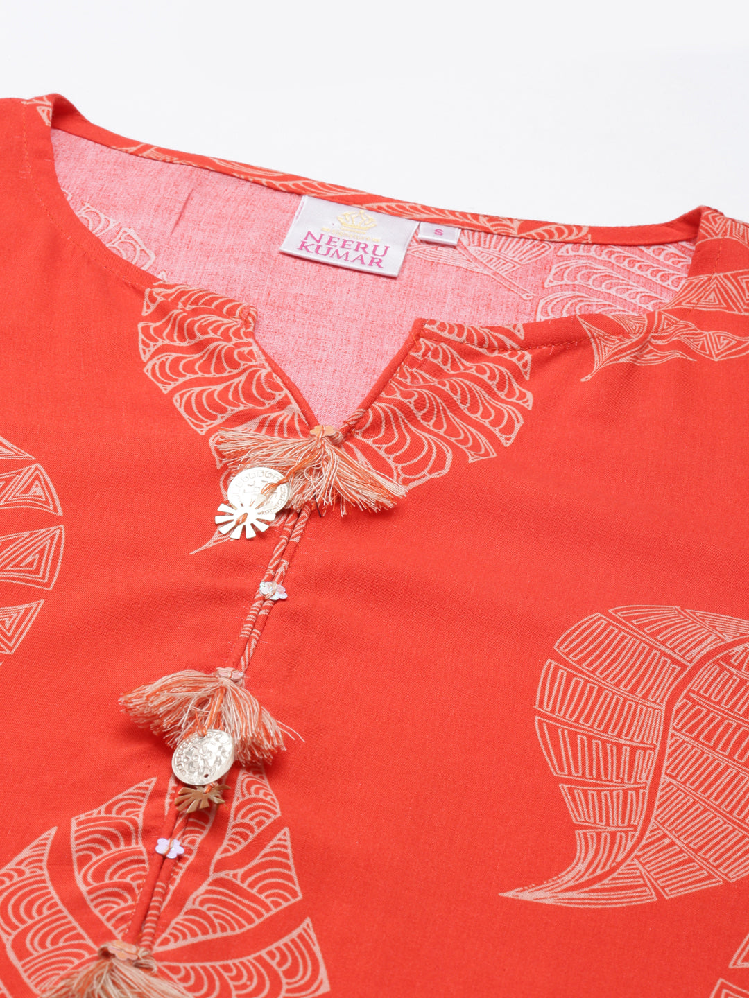 Neerus Orange cotton printed kurti A-line - detail view 3