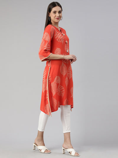 Neeru's Orange Curved Cotton Kurtas
