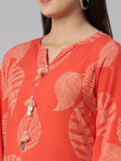 Neeru's Orange Curved Cotton Kurtas