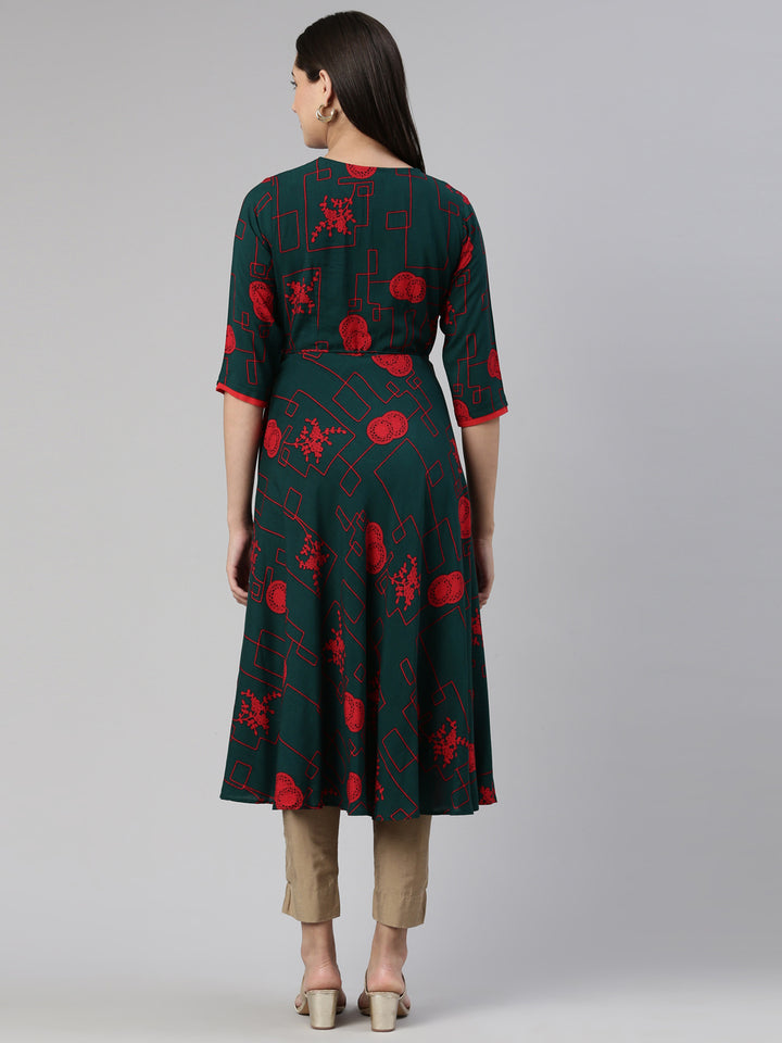 Neerus Green cotton anarkali kurti - side view