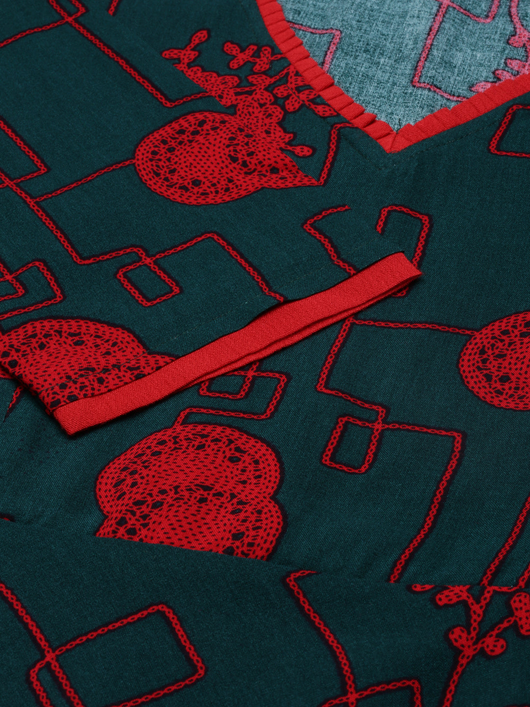 Neerus Green cotton anarkali kurti - detail view 2