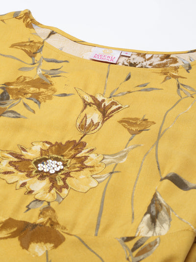 Neerus Mustard Anarkali Straight Cotton Silk Kurtas