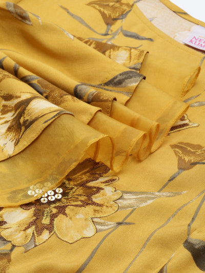 Neerus Mustard Anarkali Straight Cotton Silk Kurtas