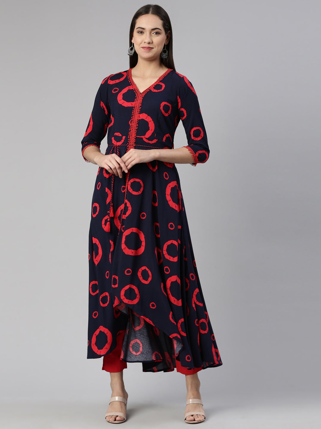 Neerus Blue cotton anarkali kurta - front view