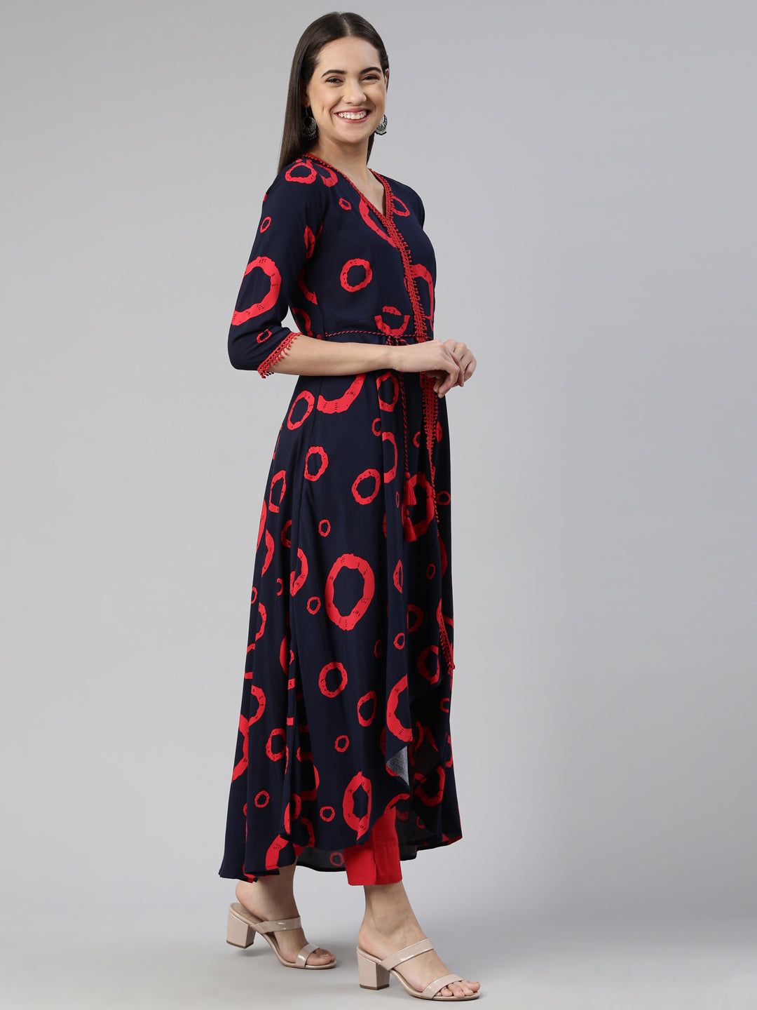 Neerus Blue cotton anarkali kurta - back view
