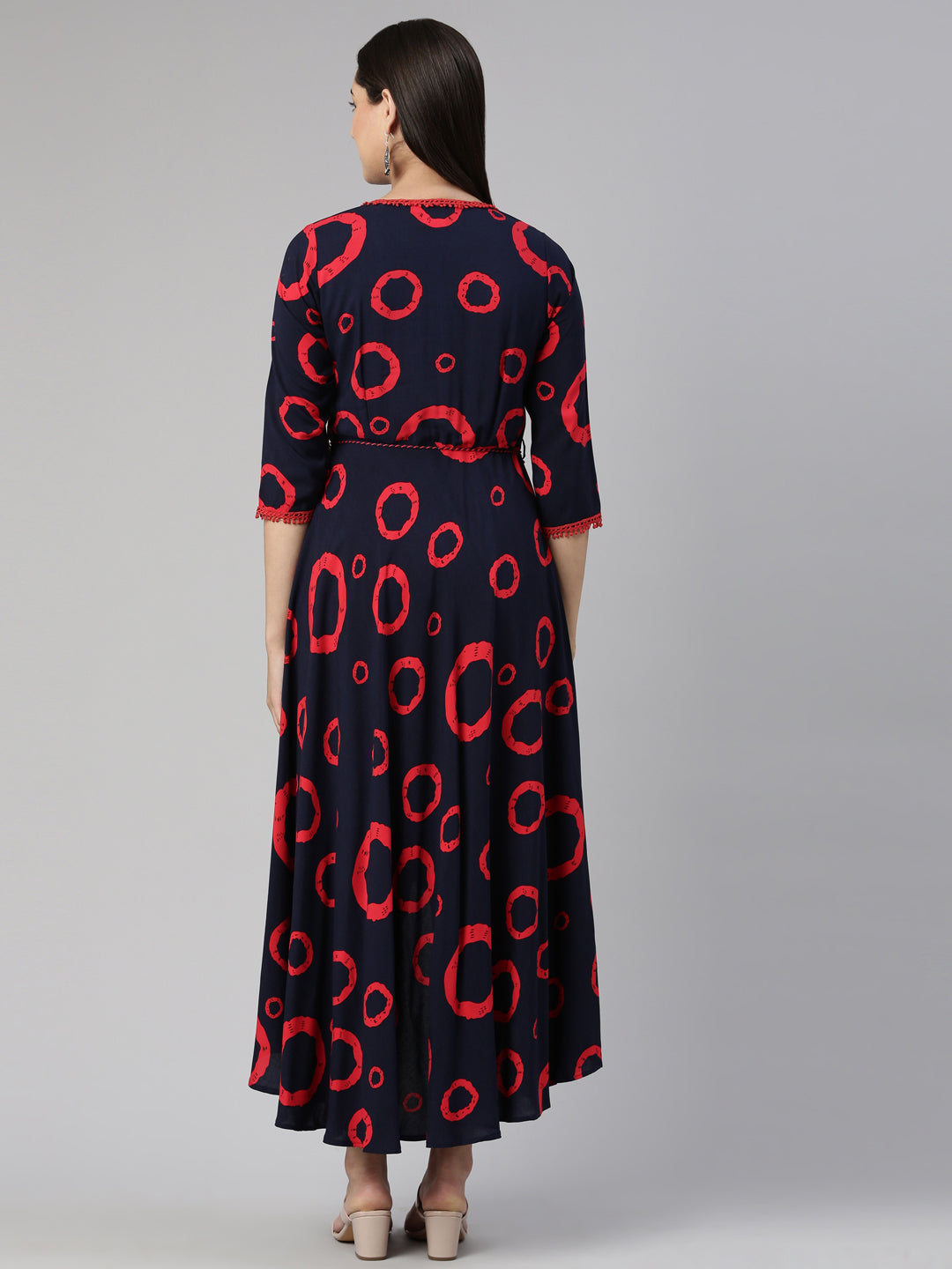 Neerus Blue cotton anarkali kurta - side view