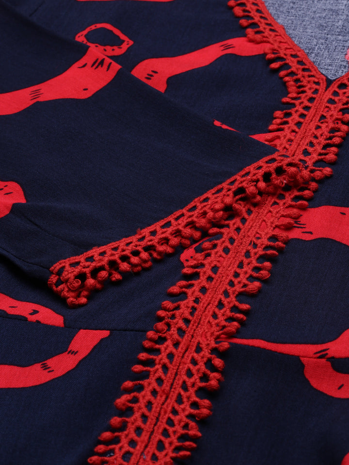Neerus Blue cotton anarkali kurta - detail view 2