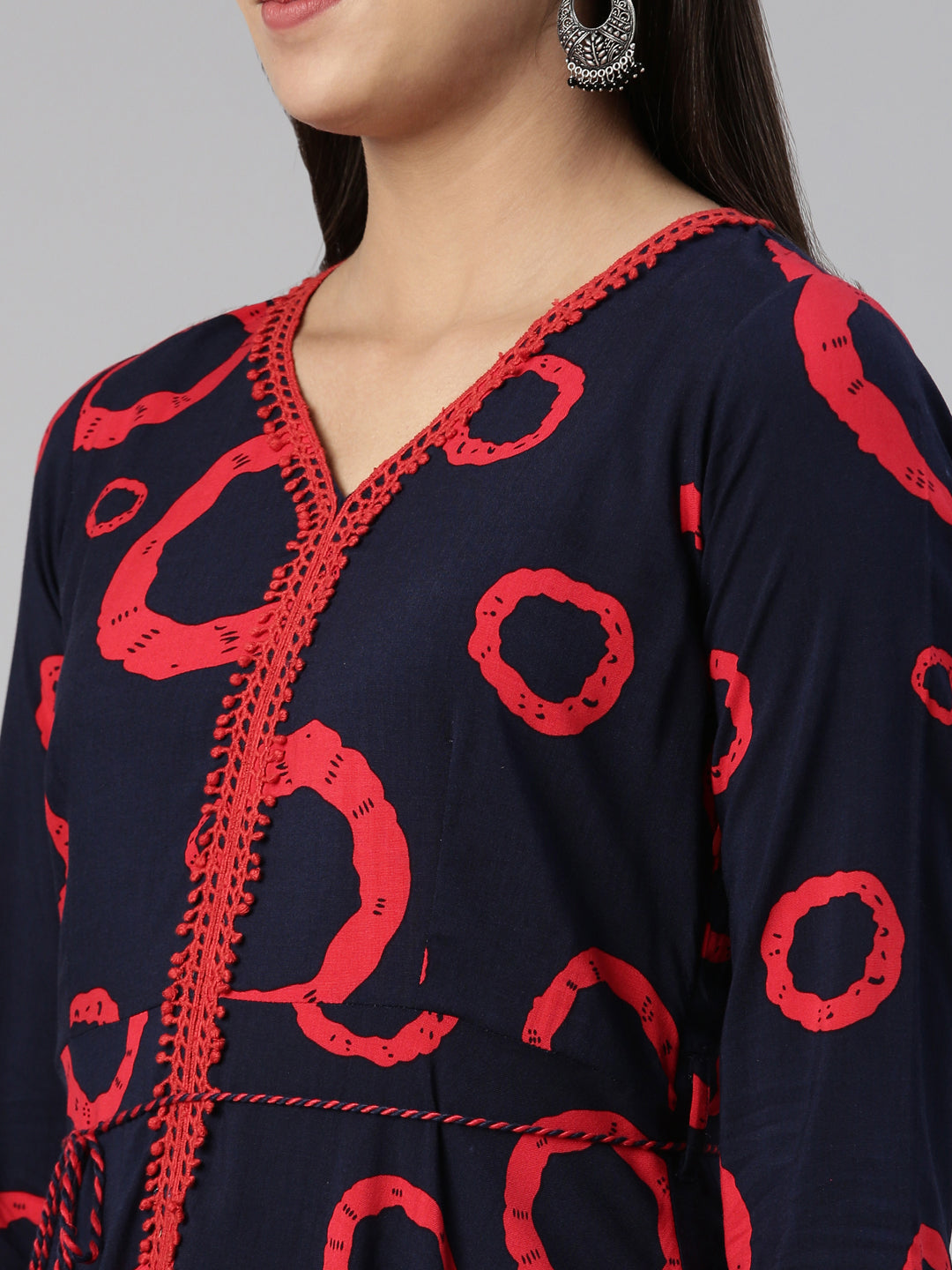 Neerus Blue cotton anarkali kurta - detail view 1