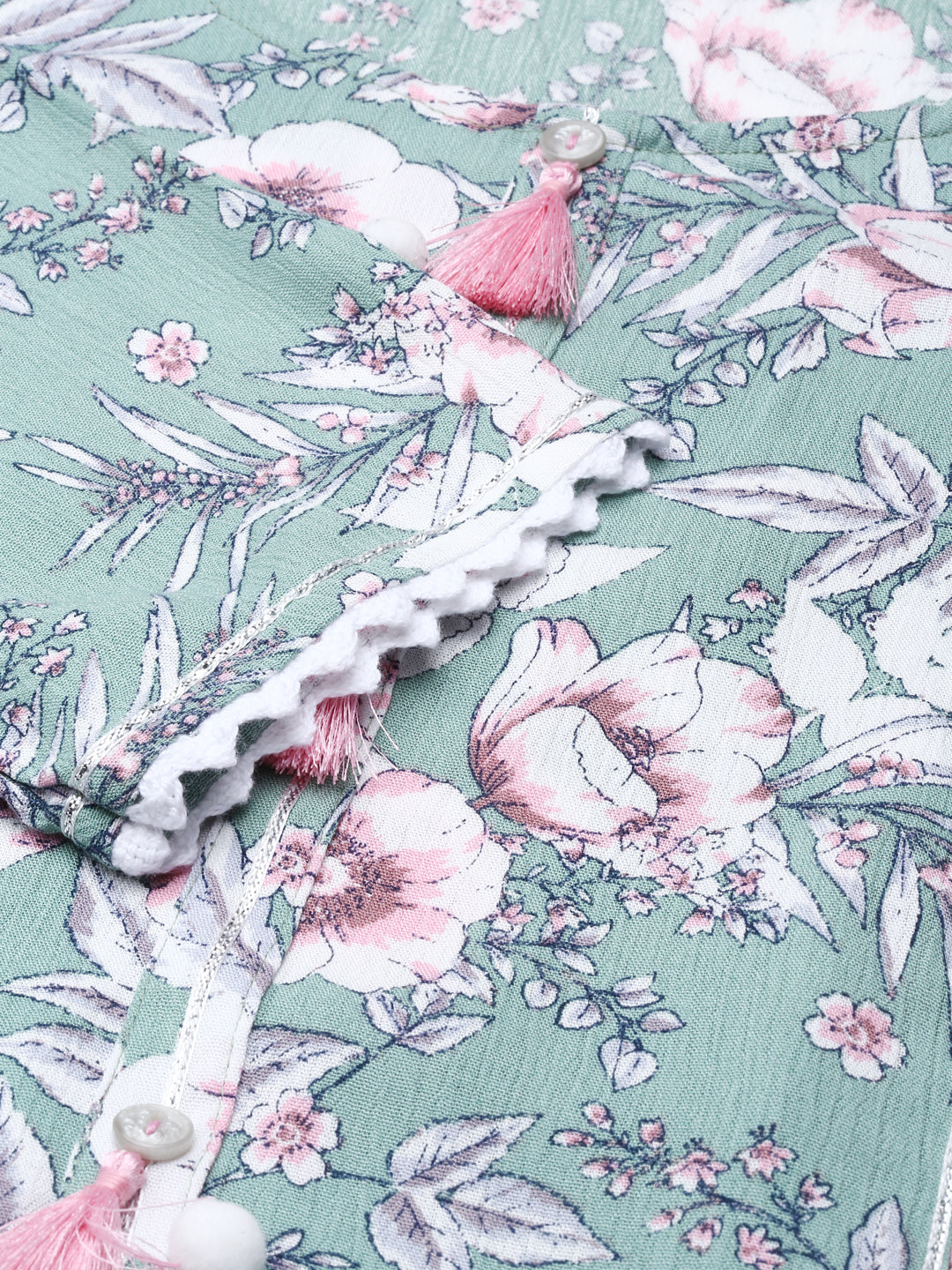 Neerus Blue Silk Chiffon Printed Kurta Set - detail view 2