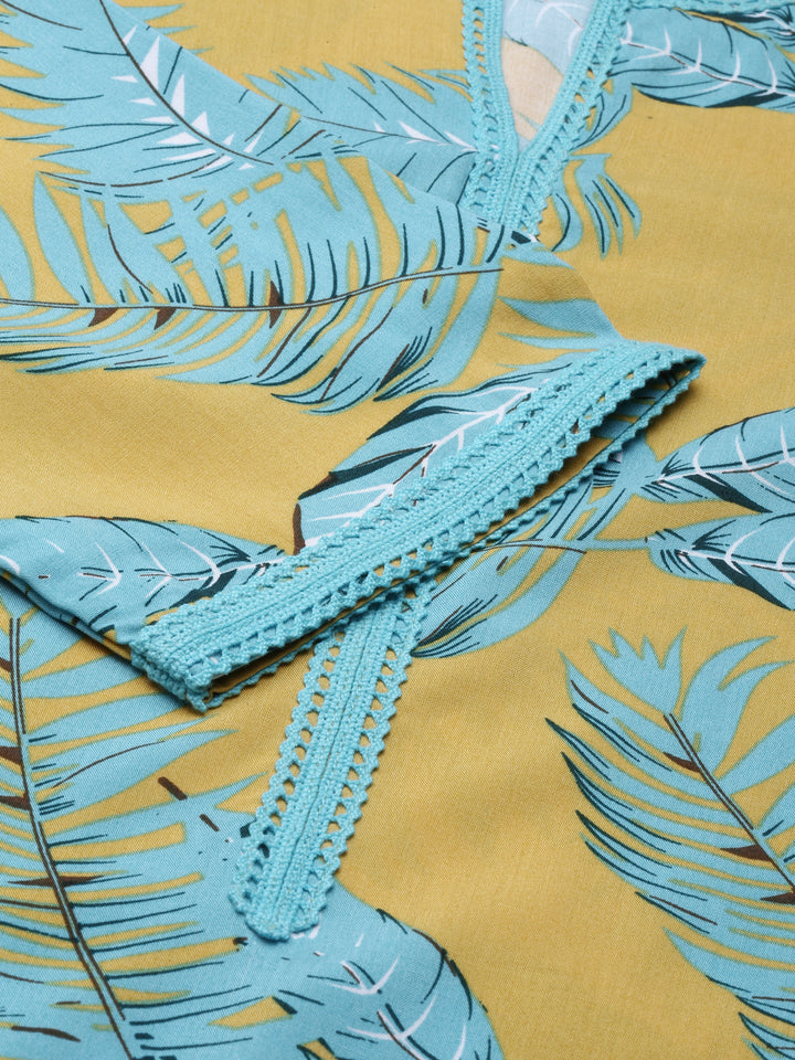 Neerus Yellow Straight Regular Viscose Rayon Kurtas