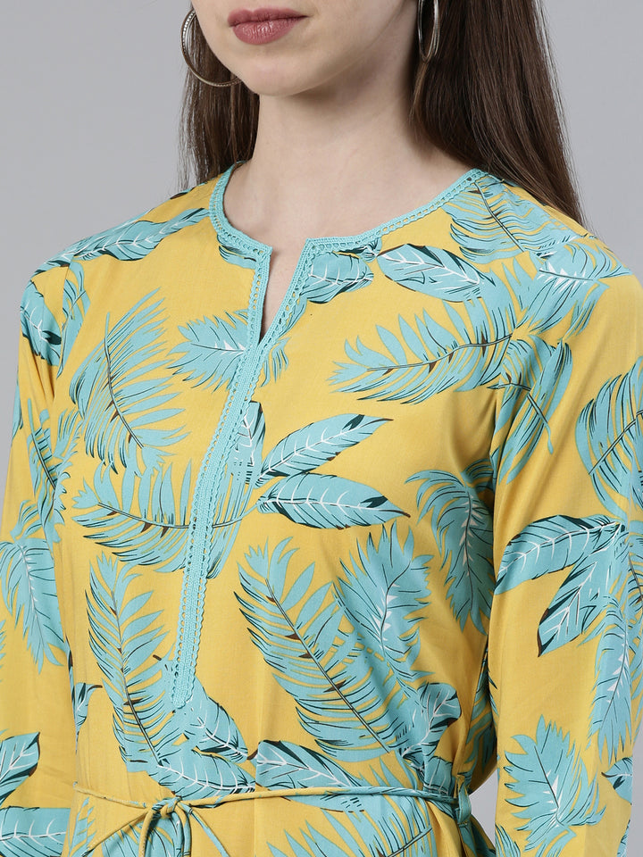 Neerus Yellow Straight Regular Viscose Rayon Kurtas